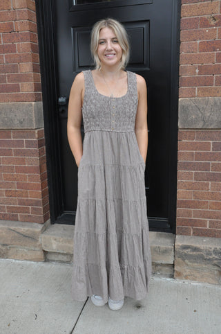 Choco/Cream Plaid Tiered Midi Dress | JQ Clothing Co.