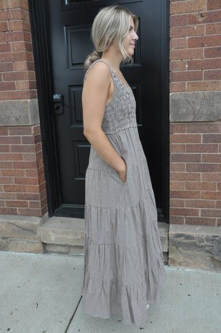 Choco/Cream Plaid Tiered Midi Dress | JQ Clothing Co.