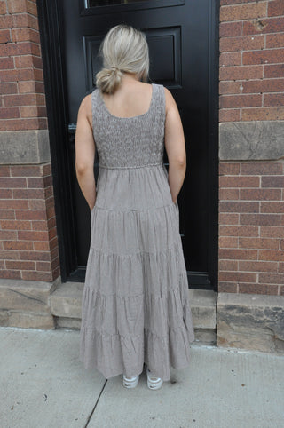Choco/Cream Plaid Tiered Midi Dress | JQ Clothing Co.