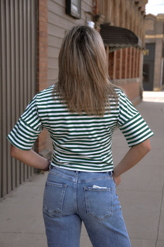 Cinched Waist Half Sleeve Stripe Top