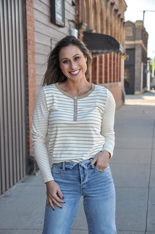 Classic Stripe Button Henley Long Sleeve