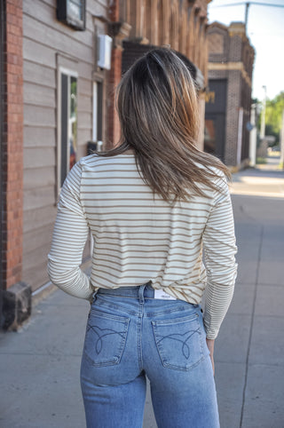 Classic Stripe Button Henley Long Sleeve