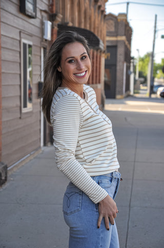 Classic Stripe Button Henley Long Sleeve
