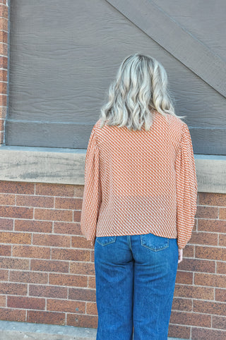 Clay Printed Bubble Sleeve Top