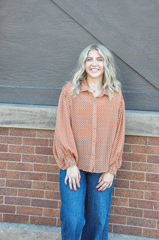 Clay Printed Bubble Sleeve Top