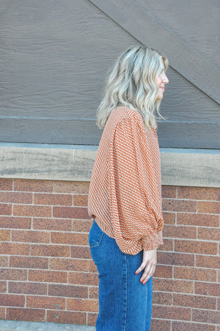 Clay Printed Bubble Sleeve Top