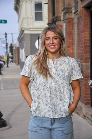 Cloud Print Gauze Peplum Top