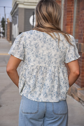 Cloud Print Gauze Peplum Top