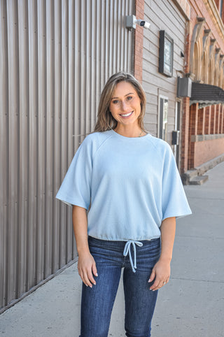 Cloudy Knit 1/2 Sleeve Tie In Front Top