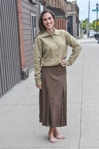 Lace Panel Textured Midi Skirt