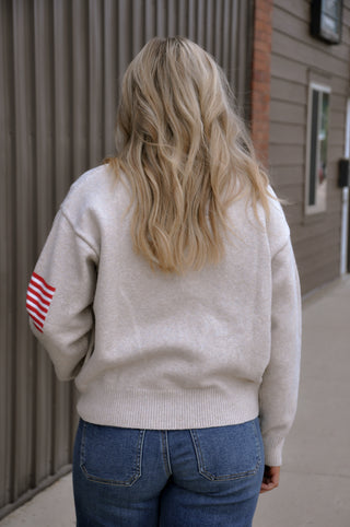 Collared LS Usa Flag Zip Up Sweater