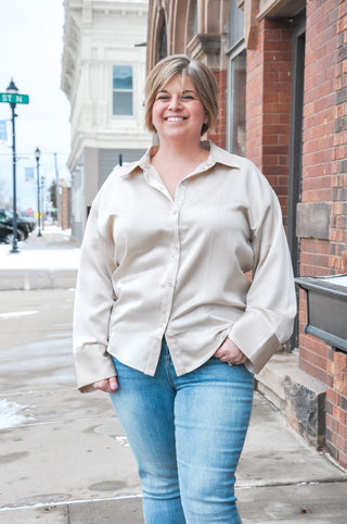 Collared Satin Button Front Blouse