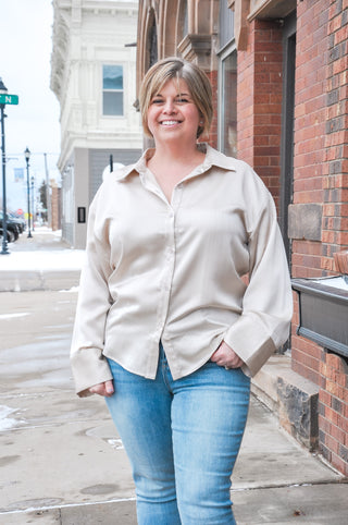 Collared Satin Button Front Blouse