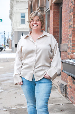 Collared Satin Button Front Blouse