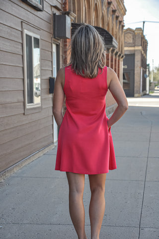 Collared V Neck Sleeveless Mini Dress