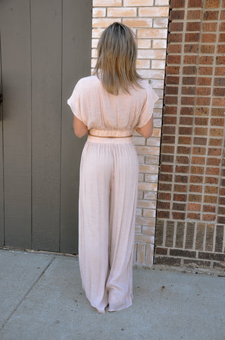 Collared Wrap Top & Wide-leg Pants Set