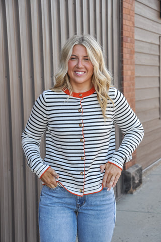 Color Accent Button-Down Cardigan