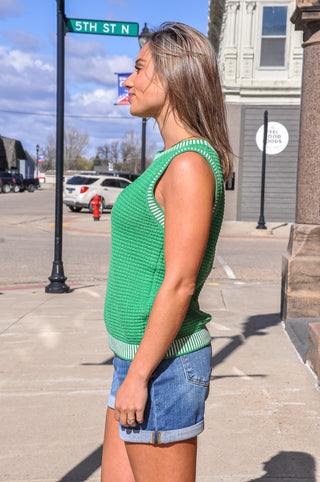 Color Accented Rib Waffle Sweater