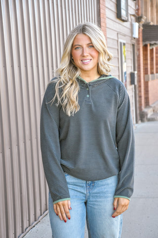 Color Trimmed Micro Brushed Striped Hoodie Top | JQ Clothing Co.