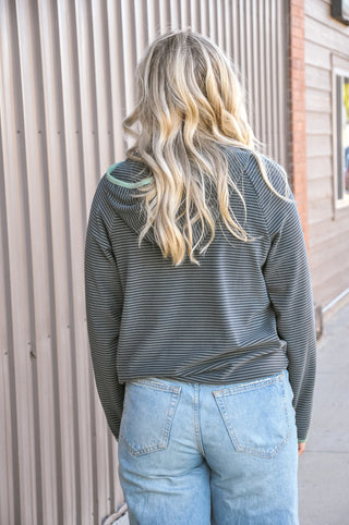 Color Trimmed Micro Brushed Striped Hoodie Top, view 3 | JQ Clothing Co.