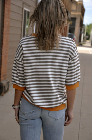 Colorblock Trim Stripe Short Drop Sleeve Top