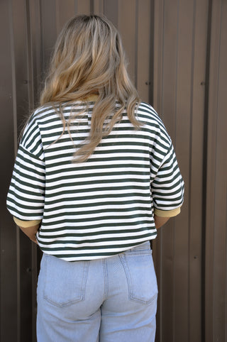 Colorblock Trim Stripe Drop Sleeve Top