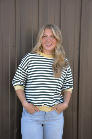 Colorblock Trim Stripe Drop Sleeve Top