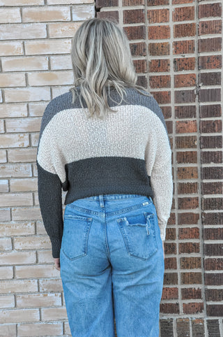 Comfy Charcoal Color Block Sweater