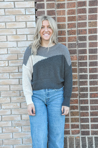 Comfy Charcoal Color Block Sweater