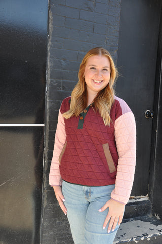 Comfy Color Block Quilted Sweatshirt