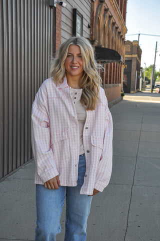 Contrast Collar Gingham Barn Jacket