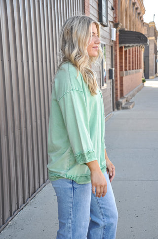 Contrast Detail Relaxed 3/4 Sleeve Top