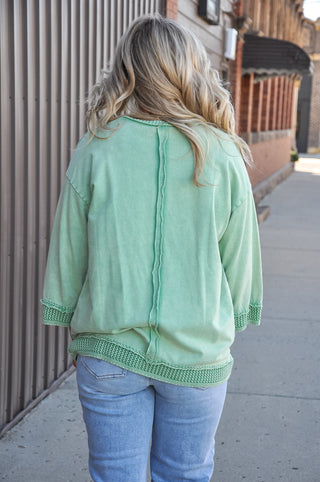 Contrast Detail Relaxed 3/4 Sleeve Top