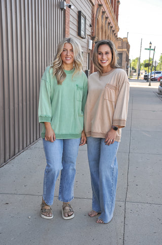 Contrast Detail Relaxed 3/4 Sleeve Top