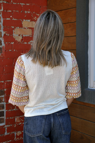 Contrast Knit Sleeve Textured Top