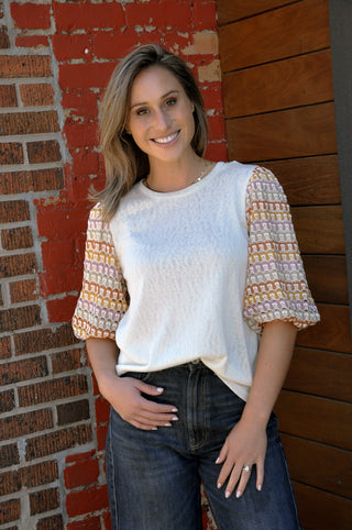 Contrast Knit Sleeve Textured Top