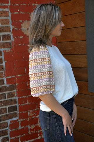 Contrast Knit Sleeve Textured Top
