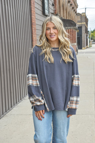 Contrast Plaid Thermal Top