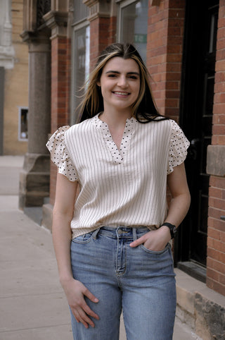 Contrast Striped/Polka Dot Top