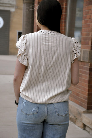 Contrast Striped/Polka Dot Top