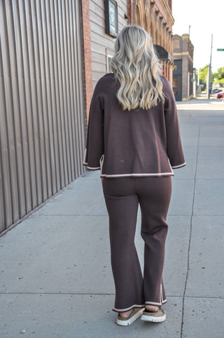 Contrast Trim 3/4 Sleeve Knit Pants Set