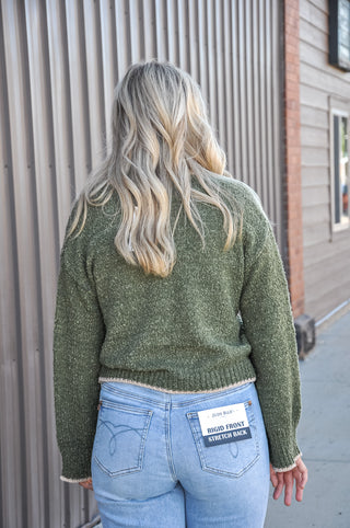 Contrast Trim Cropped Bouclé Sweater