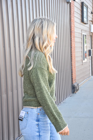 Contrast Trim Cropped Bouclé Sweater