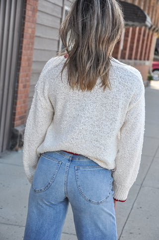 Contrast Trim Cropped Bouclé Sweater