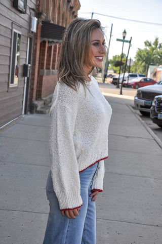 Contrast Trim Cropped Bouclé Sweater