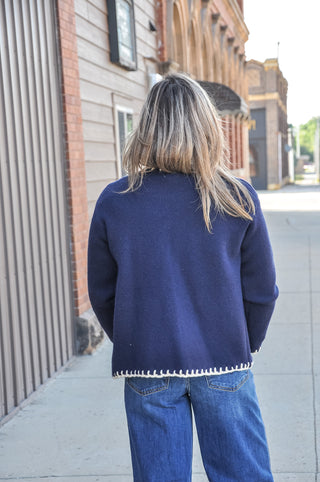 Contrast Whipstitch Knit Cardigan