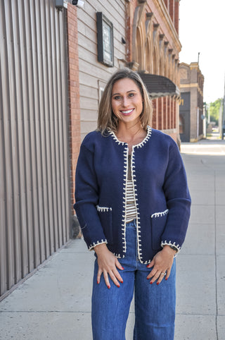Contrast Whipstitch Knit Cardigan