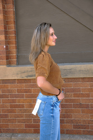 Copper Crew Neck Pocketed Sweater
