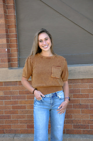 Copper Crew Neck Pocketed Sweater