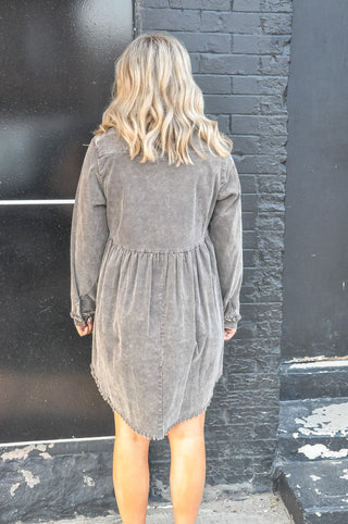 Corded Cut Hem Button Down Dress